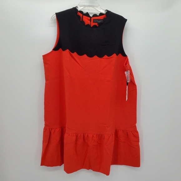Victoria Beckham Perfect Orange Black Dress  buttons back ruffle women's 2x - Picture 7 of 7